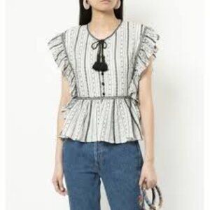 Sea New York Louisa Embroidered Blouse Ruffle Flutter Sleeves Size 8